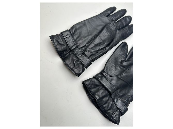 Vintage Chloé Lederhandschuhe mit Schnalle Schwarz Silber - Ansicht 9