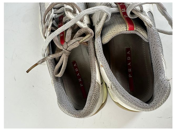 Vintage Prada Leather Mesh Sneakers White Grey EU8 - view 10