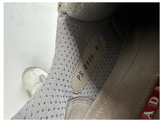 Vintage Prada Leather Mesh Sneakers White Grey EU8 - view 11