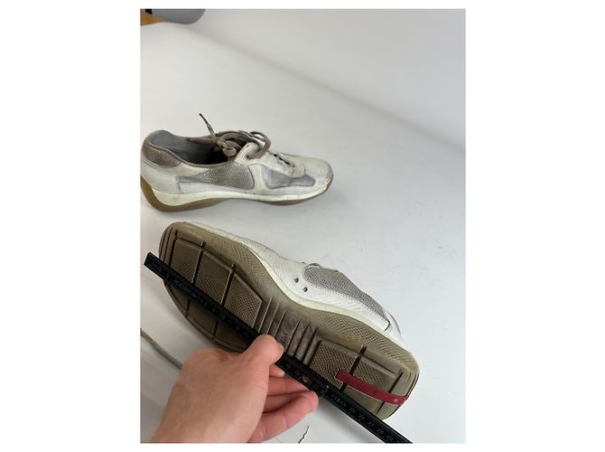 Vintage Prada Leather Mesh Sneakers White Grey EU8 - view 12