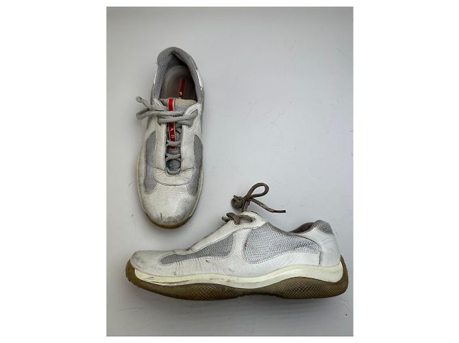Vintage Prada Leather Mesh Sneakers White Grey EU8 - view 2
