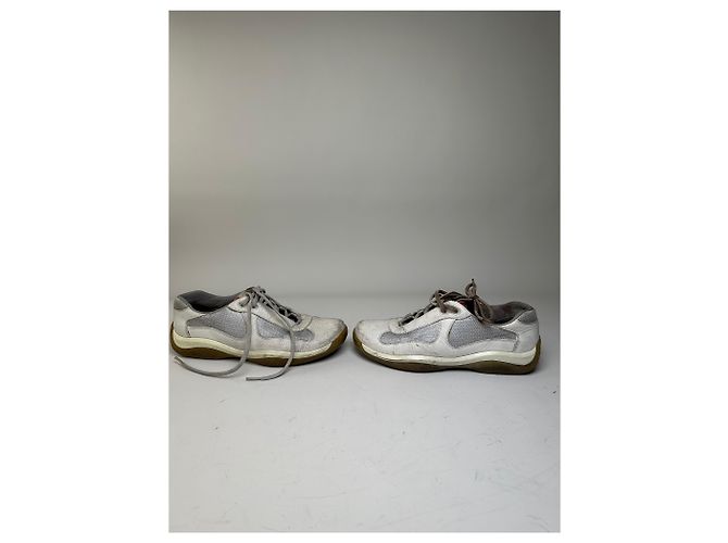 Vintage Prada Leather Mesh Sneakers White Grey EU8 - view 3