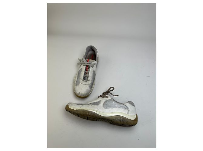 Vintage Prada Leather Mesh Sneakers White Grey EU8 - view 4