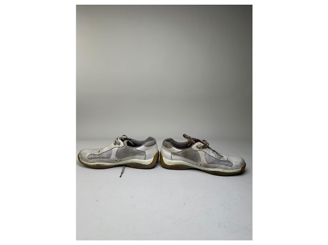 Vintage Prada Leather Mesh Sneakers White Grey EU8 - view 6