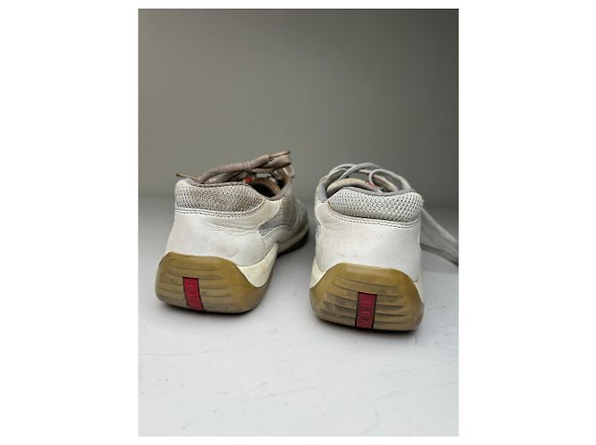 Vintage Prada Leather Mesh Sneakers White Grey EU8 - view 7