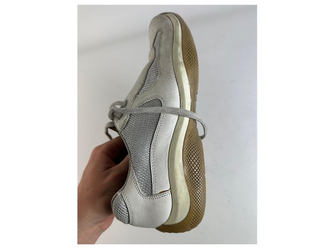Vintage Prada Leather Mesh Sneakers White Grey EU8 - view 9