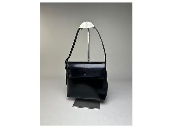 Vintage Givenchy Lederschultertasche Schwarz Silber - Ansicht 11