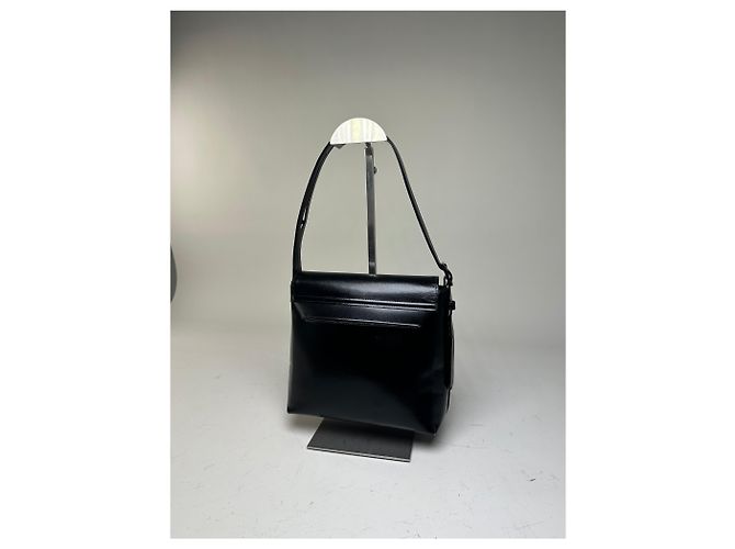 Vintage Givenchy Lederschultertasche Schwarz Silber - Ansicht 12