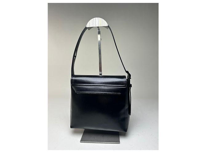 Vintage Givenchy Lederschultertasche Schwarz Silber - Ansicht 2
