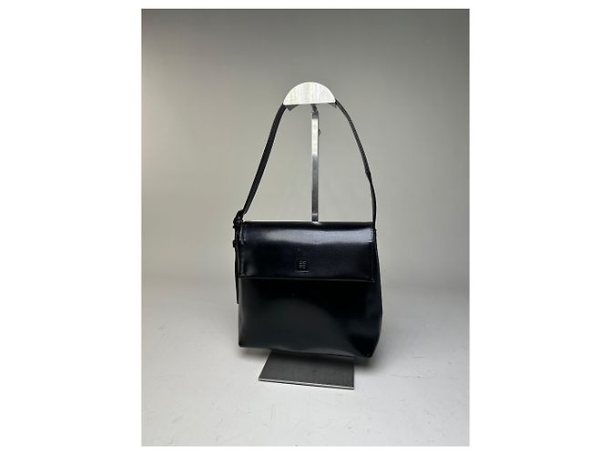 Vintage Givenchy Lederschultertasche Schwarz Silber - Ansicht 6