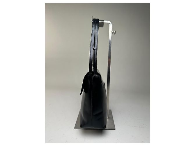Vintage Givenchy Lederschultertasche Schwarz Silber - Ansicht 7