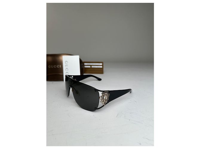 Occhiali da Sole Gucci Vintage Wide Arm Nero Oro c. 2000 - vista 2