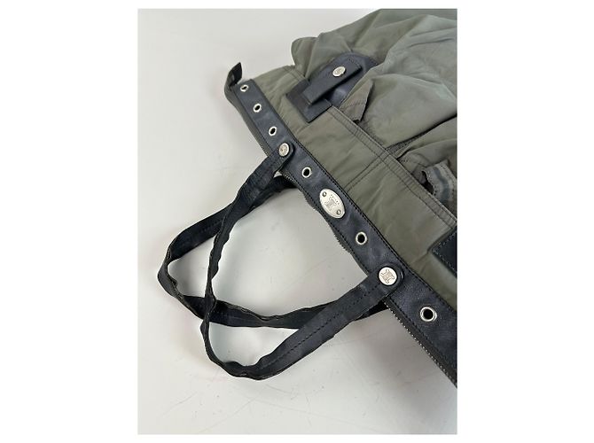 Céline Vintage Celine Nylon Tote mit Lederbesatz Olive Black Grün - Ansicht 13
