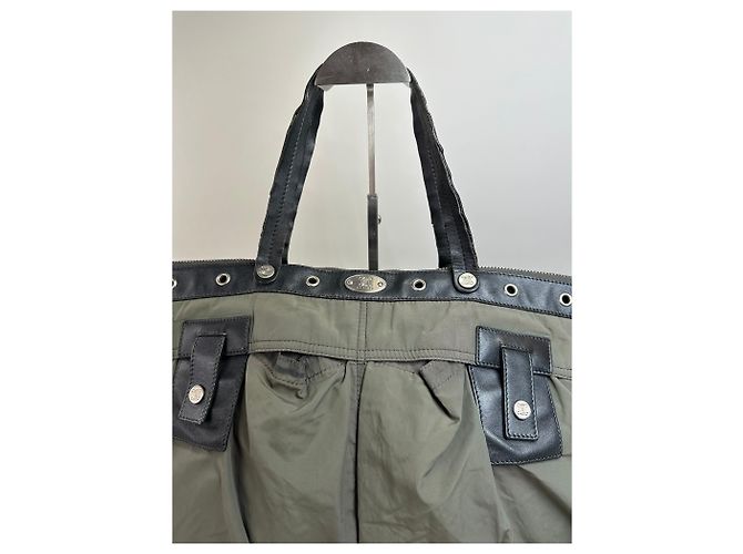 Céline Vintage Celine Nylon Tote mit Lederbesatz Olive Black Grün - Ansicht 7