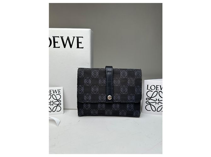 Vintage Loewe Anagram Canvas Wallet Black Silver - view 8