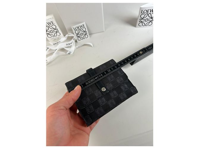 Vintage Loewe Anagram Canvas Wallet Black Silver - view 9