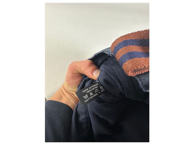 Trim Hermès Tote Vintage Hermes in tela con bordi in pelle Navy Rust Blu navy - vista 6