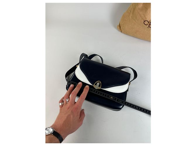 Céline Bolso de hombro de cuero vintage Celine Navy White Gold Azul marino - vista 10
