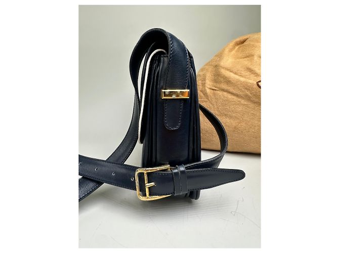 Céline Bolso de hombro de cuero vintage Celine Navy White Gold Azul marino - vista 3