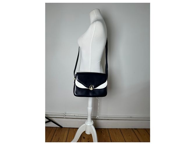 Céline Bolso de hombro de cuero vintage Celine Navy White Gold Azul marino - vista 4