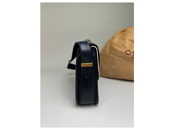 Céline Bolso de hombro de cuero vintage Celine Navy White Gold Azul marino - vista 5
