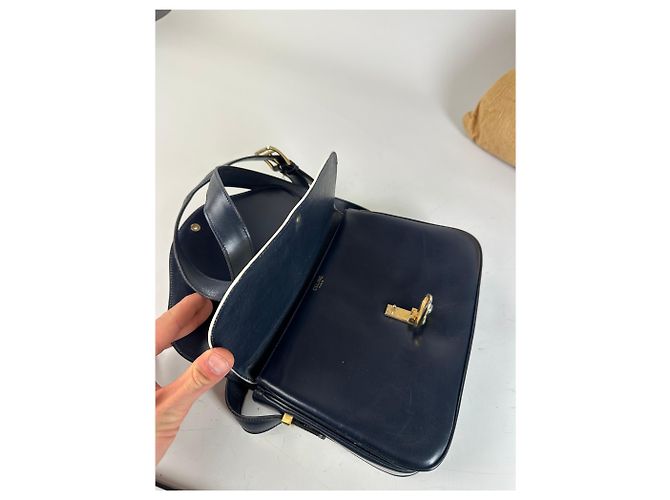 Céline Bolso de hombro de cuero vintage Celine Navy White Gold Azul marino - vista 6