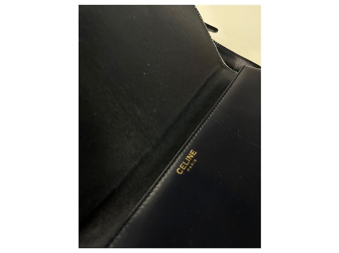Céline Bolso de hombro de cuero vintage Celine Navy White Gold Azul marino - vista 8