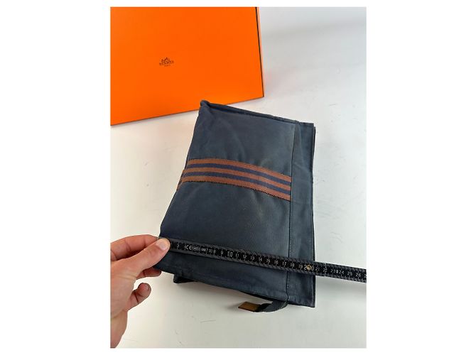 Hermès Vintage Hermes Kosmetikbeutel aus Baumwolle Marine Dunkelrot Silber - Ansicht 11