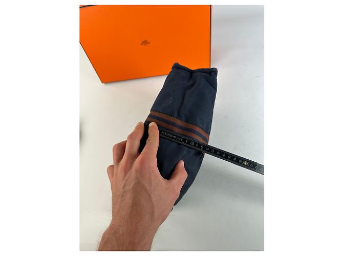Hermès Vintage Hermes Kosmetikbeutel aus Baumwolle Marine Dunkelrot Silber - Ansicht 12