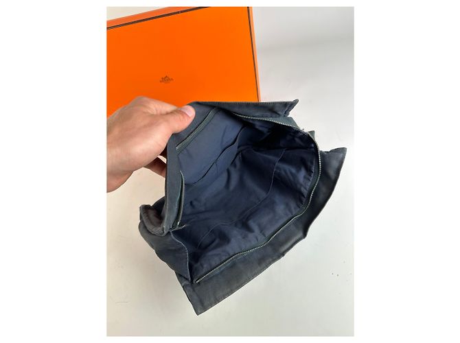 Hermès Vintage Hermes Kosmetikbeutel aus Baumwolle Marine Dunkelrot Silber - Ansicht 3