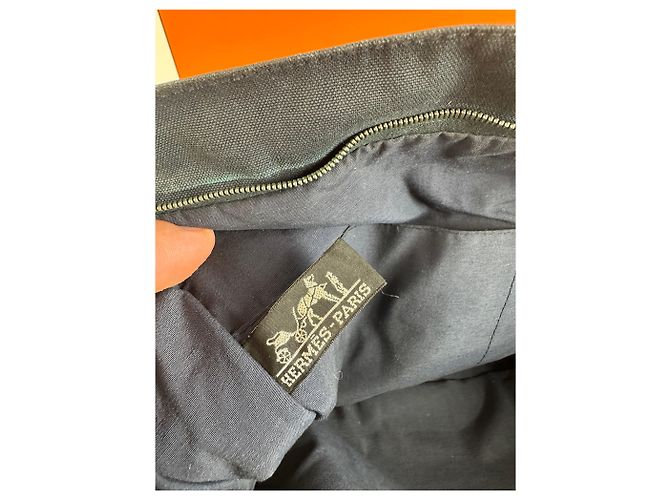 Hermès Vintage Hermes Kosmetikbeutel aus Baumwolle Marine Dunkelrot Silber - Ansicht 4