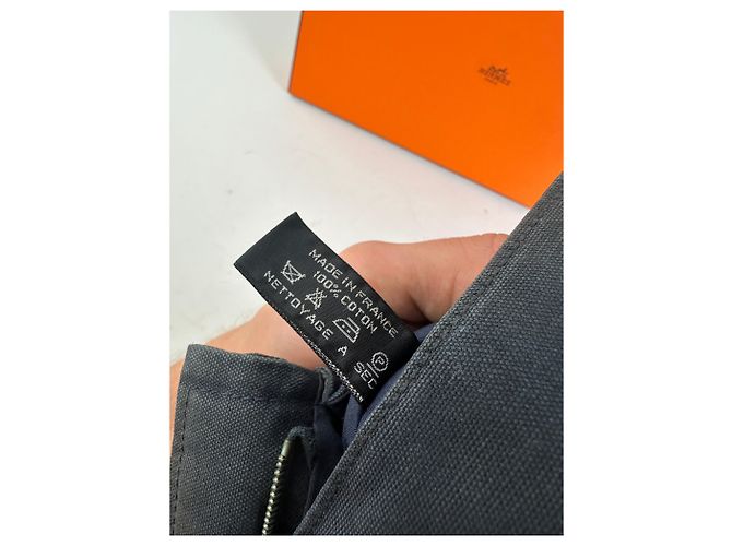 Hermès Vintage Hermes Kosmetikbeutel aus Baumwolle Marine Dunkelrot Silber - Ansicht 5
