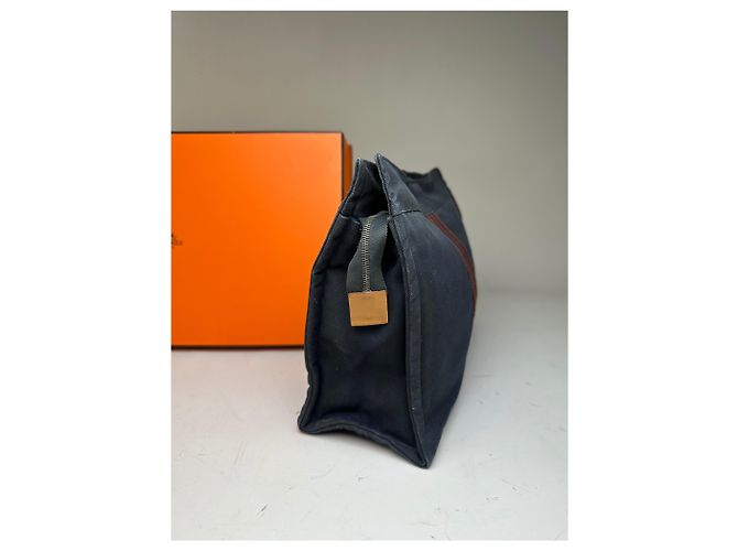 Hermès Vintage Hermes Kosmetikbeutel aus Baumwolle Marine Dunkelrot Silber - Ansicht 9