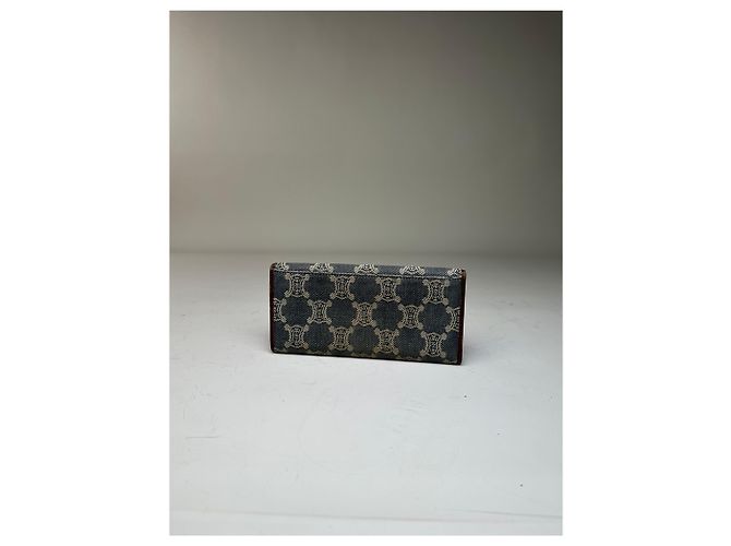 Céline Vintage Celine Macadam Canvas Wallet Blue Beige Gold - view 12