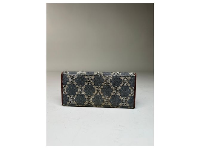 Céline Vintage Celine Macadam Canvas Wallet Blue Beige Gold - view 2