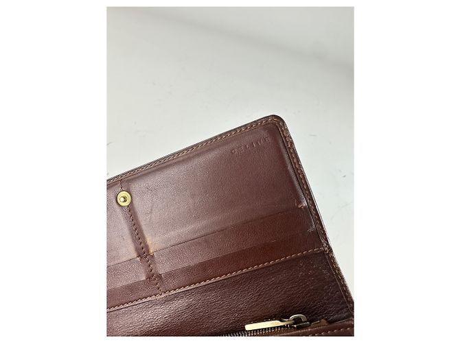 Céline Vintage Celine Macadam Canvas Wallet Blue Beige Gold - view 5