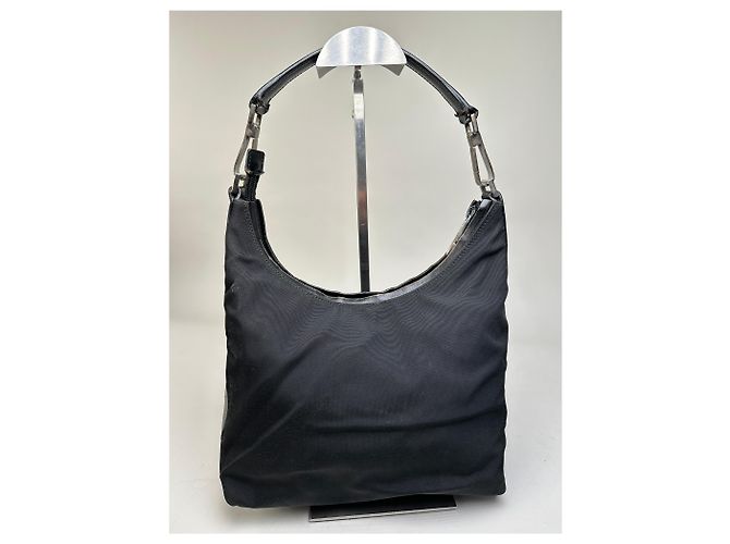 Vintage Gucci Nylon Shoulder Bag Black Silver - view 8