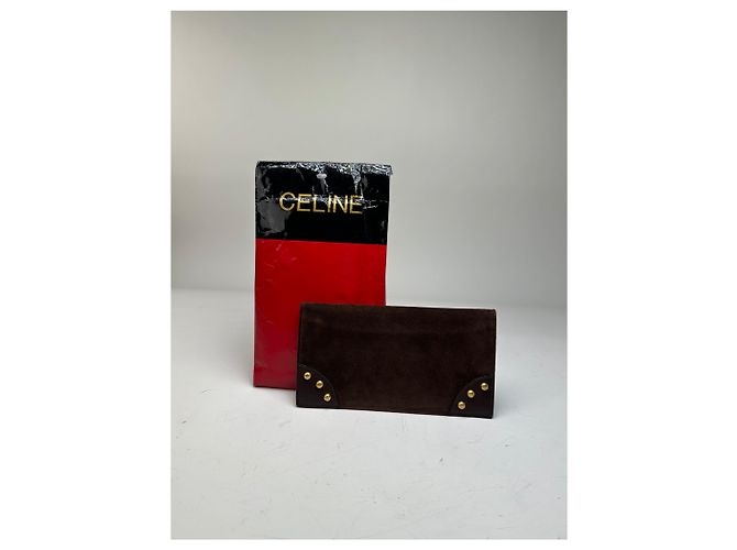 Céline Vintage Celine Suede Studded Wallet Brown Gold - view 10