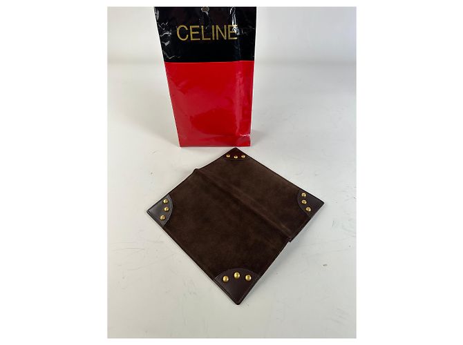 Céline Vintage Celine Suede Studded Wallet Brown Gold - view 3