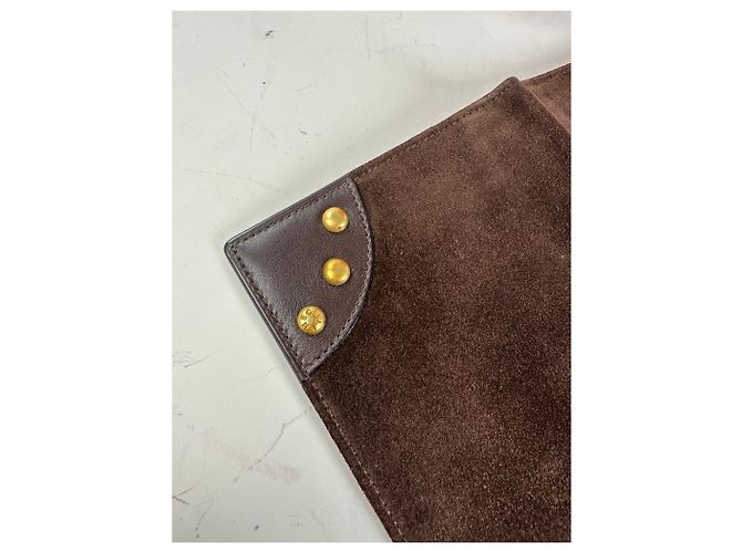 Céline Vintage Celine Suede Studded Wallet Brown Gold - view 4
