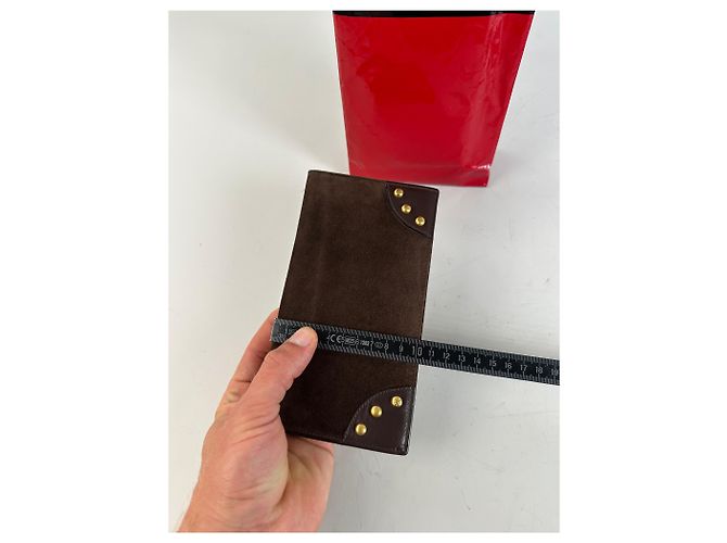 Céline Vintage Celine Suede Studded Wallet Brown Gold - view 9