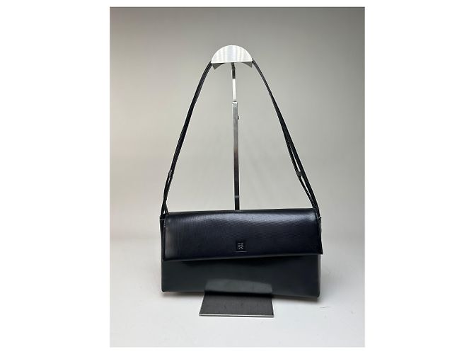 Vintage Givenchy Lederschultertasche Schwarz Silber - Ansicht 12