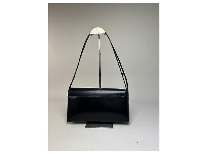 Vintage Givenchy Lederschultertasche Schwarz Silber - Ansicht 13