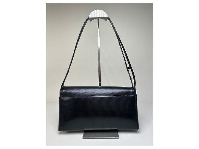 Vintage Givenchy Lederschultertasche Schwarz Silber - Ansicht 2