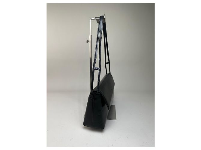 Vintage Givenchy Lederschultertasche Schwarz Silber - Ansicht 6