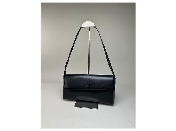 Vintage Givenchy Lederschultertasche Schwarz Silber - Ansicht 7