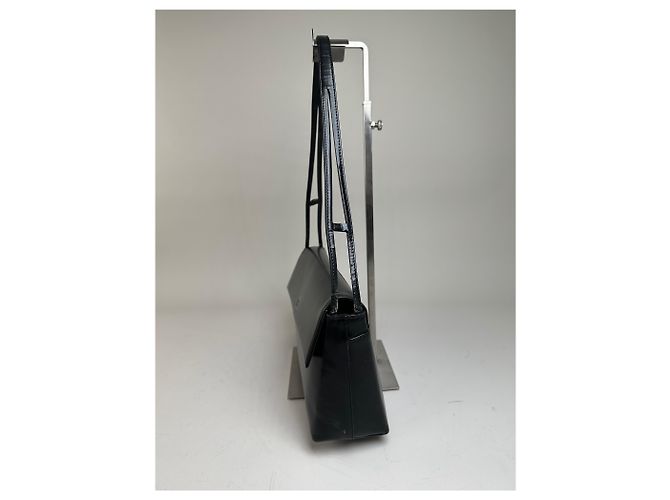 Vintage Givenchy Lederschultertasche Schwarz Silber - Ansicht 8
