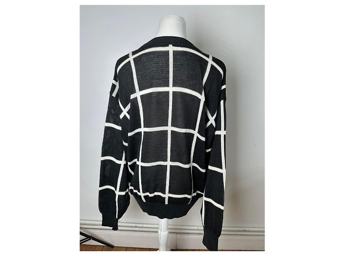 Vintage Balenciaga Leinen-Baumwoll-Pullover Schwarz Weiß M - Ansicht 14