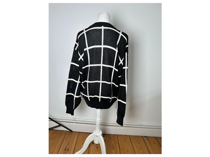 Vintage Balenciaga Leinen-Baumwoll-Pullover Schwarz Weiß M - Ansicht 3