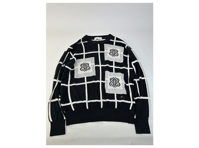 Vintage Balenciaga Leinen-Baumwoll-Pullover Schwarz Weiß M - Ansicht 4
